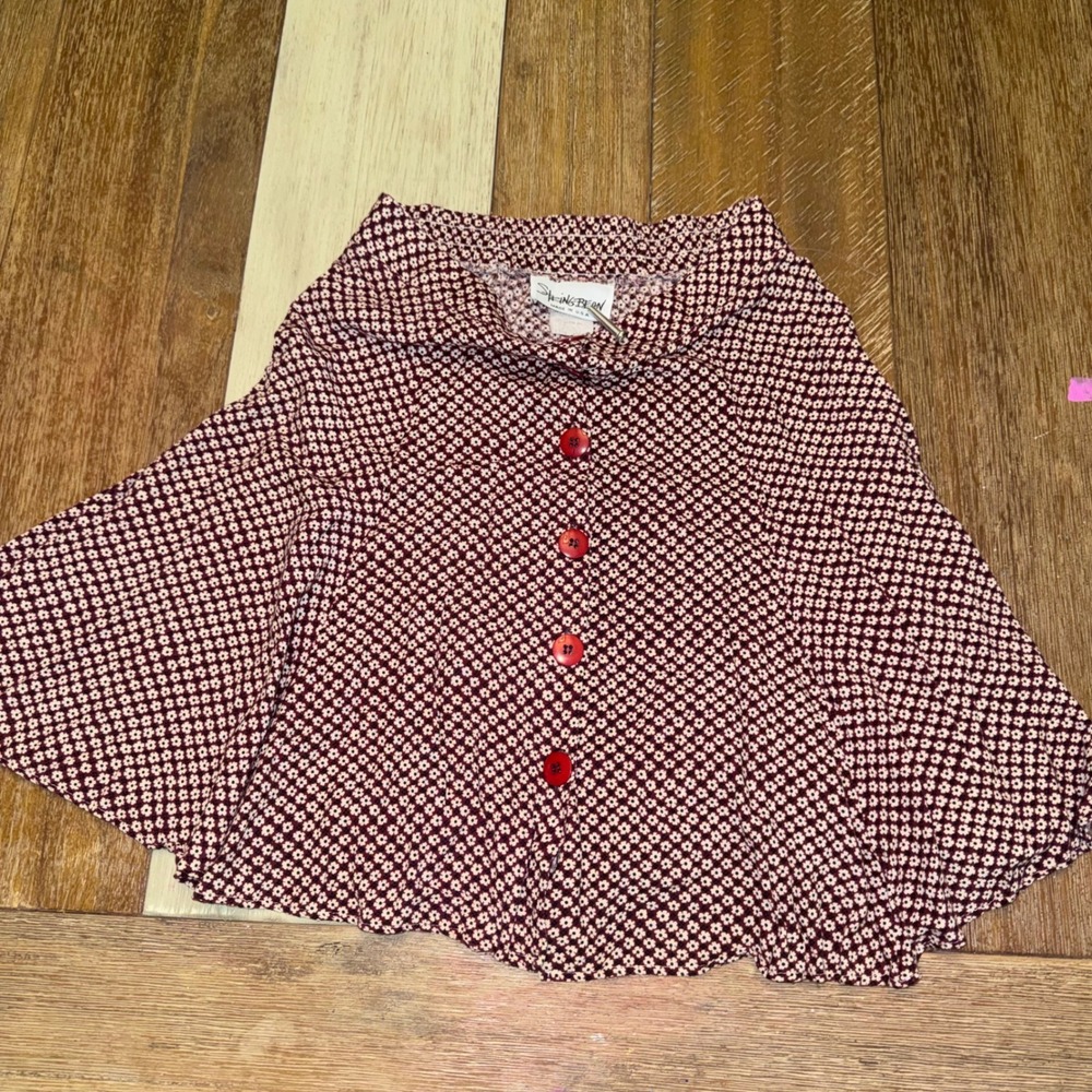 Stringbean Mini Skirt Women M Burgundy Excellent Floral Button Front 90s Style